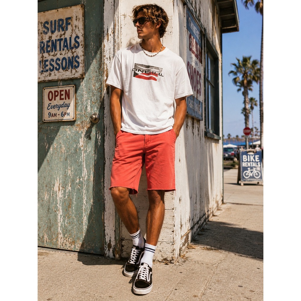 Paper Denim & Cloth Shorts Mens 30 Red Coral Cutoff Bermuda Y2K 100% Cotton
